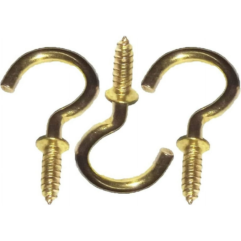 Pack of 6 Brass Screw Hooks, J-Hook Cup Hooks Screw-in Hooks for