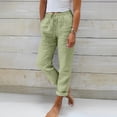 thumbnail image 2 of JFGHDG Womens Tapered Cotton Linen Pants Drawstring Elastic Waist High Waisted Cuffed Ankle Lightweight Casual Summer Trousers with Pockets Green M, 2 of 5