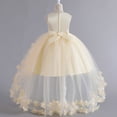 thumbnail image 7 of VNKIDY Girls Kids Solid Color Strapless Party Dress 3D Floral Applique Tulle Skirt With Bow Accent Princess Gown For Wedding Birthday Events Lovely Dress, 7 of 7