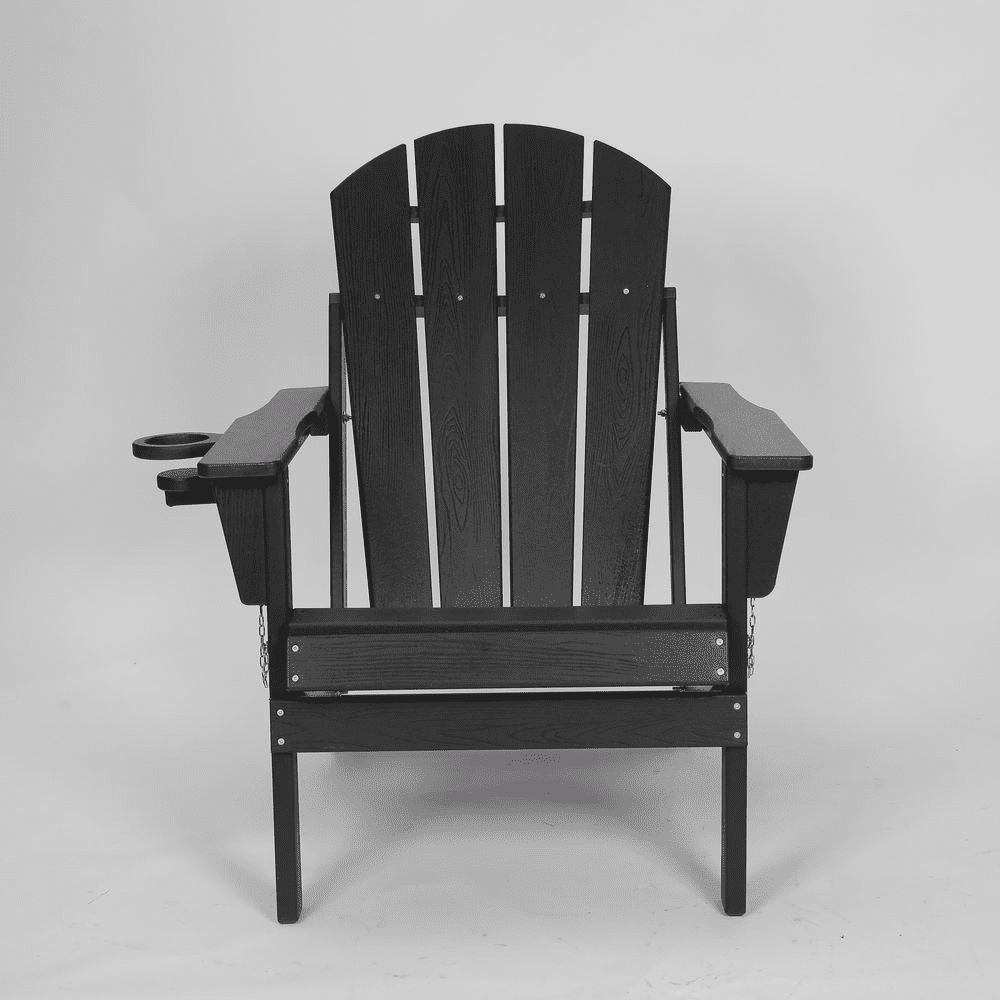 WGYPRIME Folding Adirondack Chair with Dual Cup Holder, Composite  All-Weather Adirondack Chair, Adjustable Adirondack Chair with Wood Texture