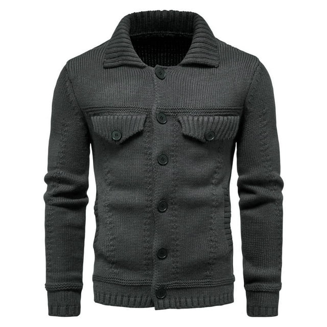 Weiqiqre Cardigans pour Hommes Mode Bouton Poche Solide Manches Longues Tricoté Col Rabattu Veste de Travail Cardigan