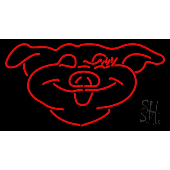 Pig Logo Butcher LED Neon Sign 13 x 24 - inches, Clear Edge Cut Acrylic Backing, with Dimmer - Bright and Premium built indoor LED Neon Sign for restaurant window and interior decor.