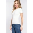 thumbnail image 3 of Saronite Basic Cotton Ribbed Knit Crew Neck Short Sleeve Top, Off White (Women's), 3 of 4