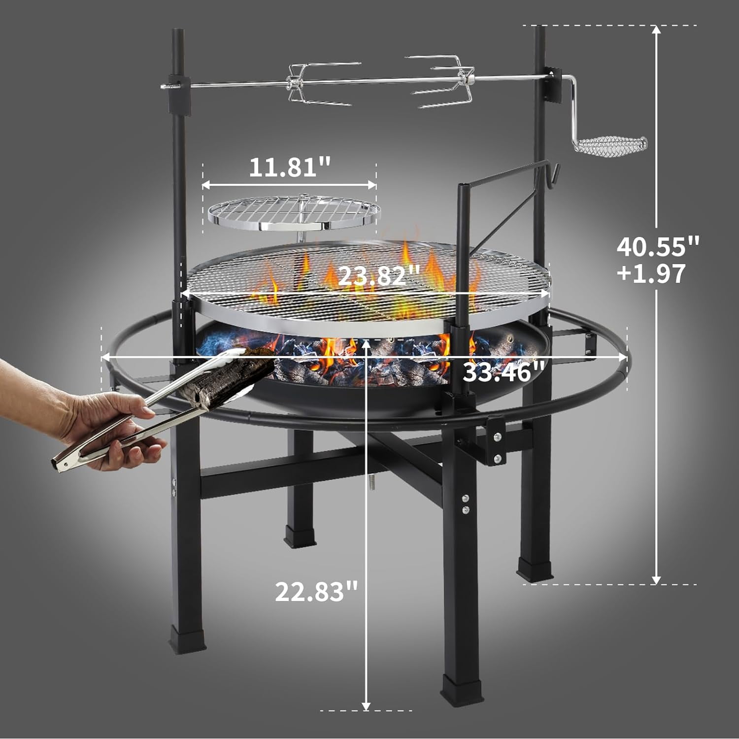 VINGLI 33" Round Metal Wood Burning Fire Pit with Dual Swivel Cooking Grates