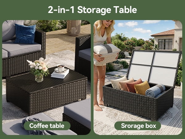 Sunmthink Wicker Coffee Table with Storage