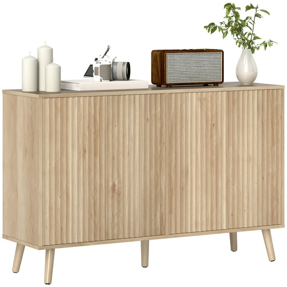HOMCOM Buffet Moderne à Cannelures avec Tablettes Ajustables Chêne