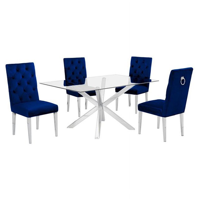63 "x 39" Rectangulaire 5pc Verre Clair Ensemble de Salle à Manger en Acier Inoxydable Argent