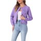 thumbnail image 4 of CHAQUETA DE DENIM CORTA SIN CUELLO DE MANGA LARGA PARA MUJERES INSPIRE CHIC S PÚRPURA, 4 of 6