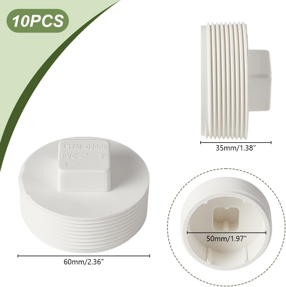 PVC Pipe End Cap PVC Male Threaded Pipe End Cap White 60x35mm