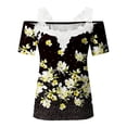 thumbnail image 4 of Blusa informal de manga corta con cuello en V y encaje con hombros descubiertos para mujer OAVQHLG3B Store  lin121212, 4 of 5