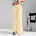 thumbnail image 4 of WTOBBY Ladies Fashion Loose Drawstring Waist Solid Color Cargo Pants Leisure Flares Casual Wear with Utility Pockets,Beige L, 4 of 6