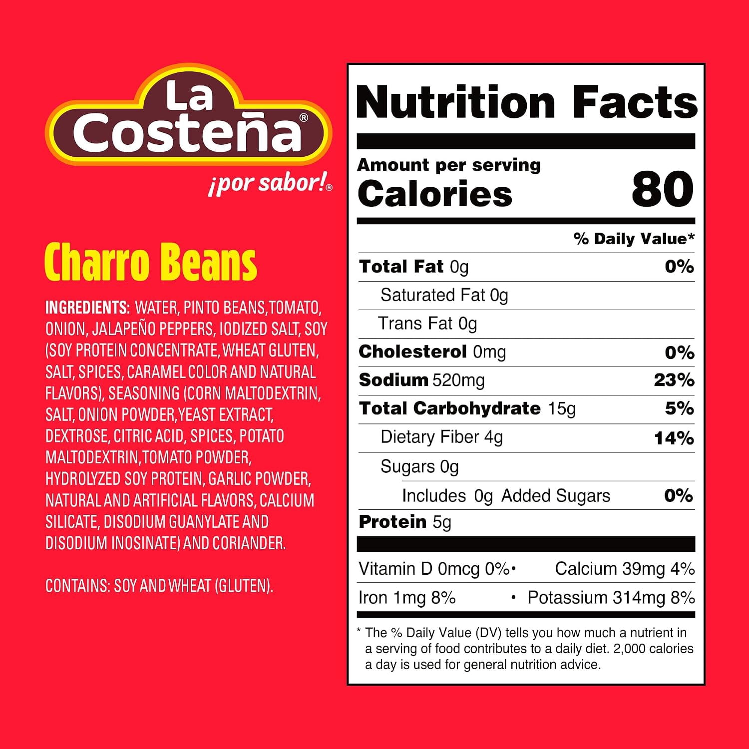 (7 pack) La Costeña Canned Charro Beans with Bacon and Chorizo, 19.75 oz