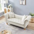 thumbnail image 2 of 70.86inch Velvet Loveseat with Storage and 2 Pillows, Comfy Small Sofa Couch with Button and Nailheads Decor, Classic Storage Sofa with Rolled Arms for Living Room, Bedroom, Office, Beige, 2 of 7