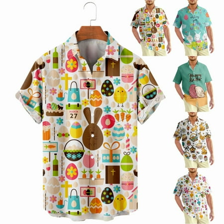

Easter Beach Aloha Tee Shirts with Pocket Polyester Clothes For Men Boys