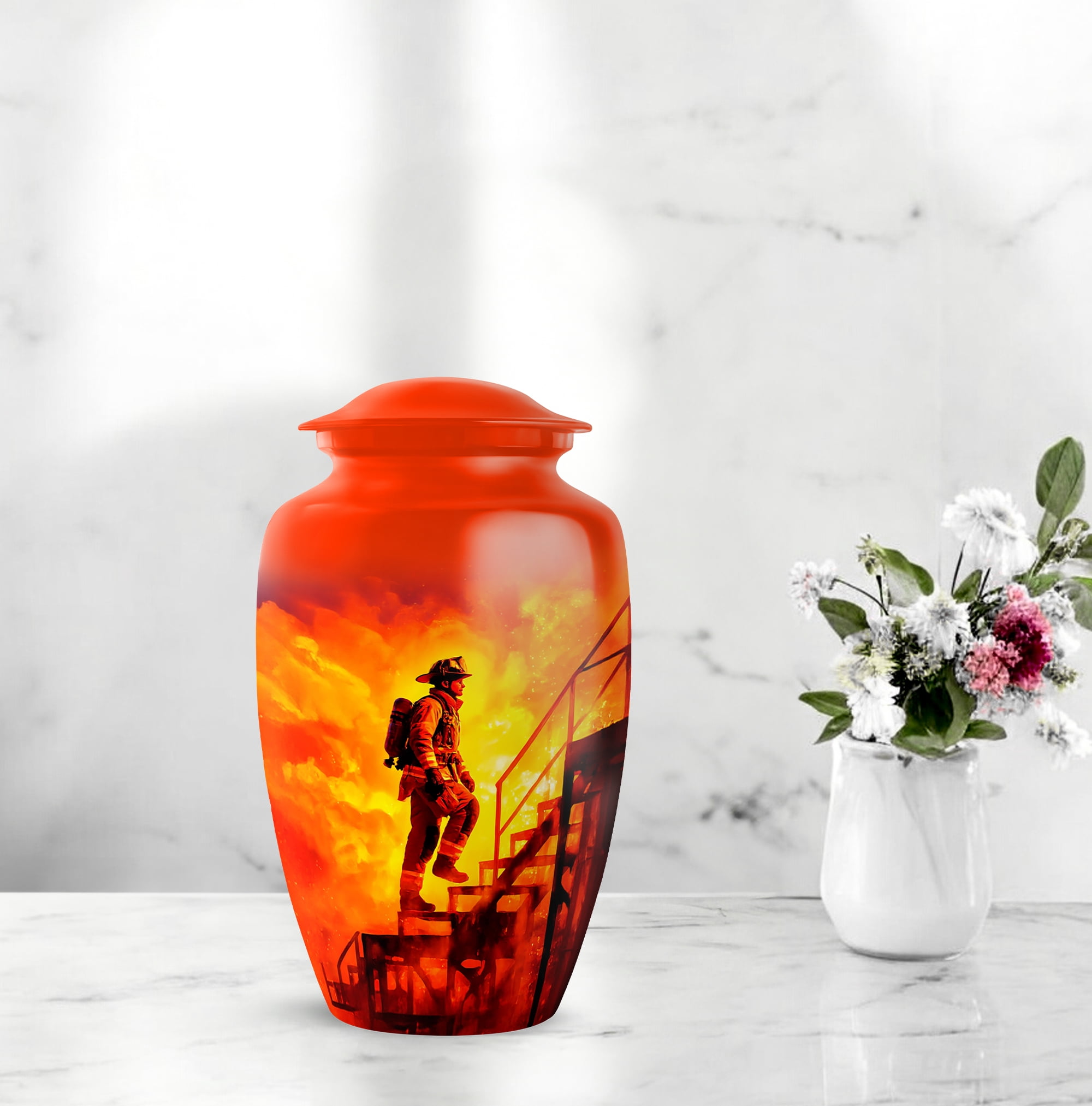 Fire Fighter Cremation Urn For Adult Women, 1 Large & Small Keepsake Urn For Human Ashes Set Of 4, Human Urns For Ashes Adult Female, Burial Urns For Cremated Remains, 10&3 Inch