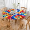 thumbnail image 3 of Colorful Tie Dye Multi Spiral Pattern Round Fitted Tablecloth with Elastic Edge,Dining Table Cover Waterproof,Outdoor Round Tablecloth for Camping,Dining,Indoor and Outdoor, 3 of 7