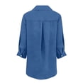 thumbnail image 3 of Womens 3/4 Sleeve Tops V Neck Cotton Linen Lightweight Casual Lapel Collared Shirts for Women with Button Cuffs (XL, Blue), 3 of 5