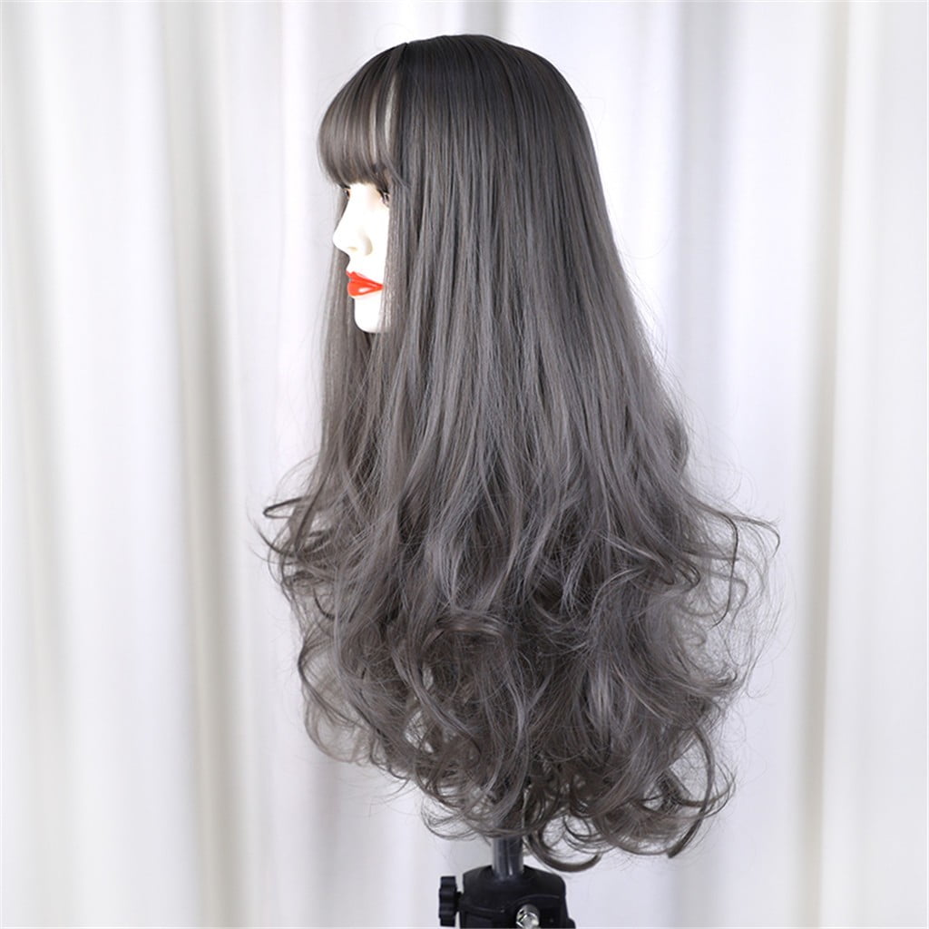 UTOURS Human Hair Wigs For Women Black Color Natural Lace Hair High Temperature Silk Thin Bangs Long Curly Rose Net Wig