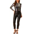 thumbnail image 2 of Unique Bargains Women's Party Club Glitter Long Sleeve Metallic Shiny Tops L Colorful, 2 of 7