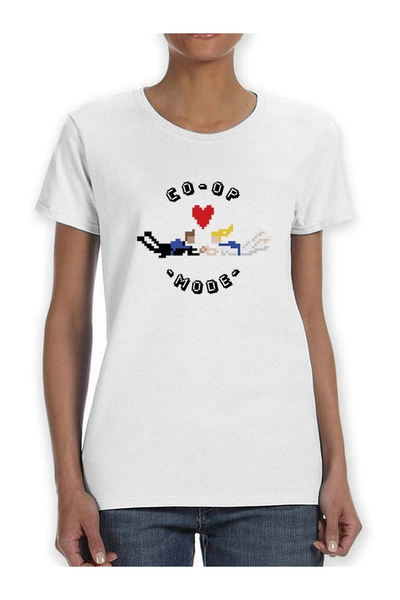 Co-op Mode Videogames Pixel Art Graphic Women White T-Shirt, Female Medium