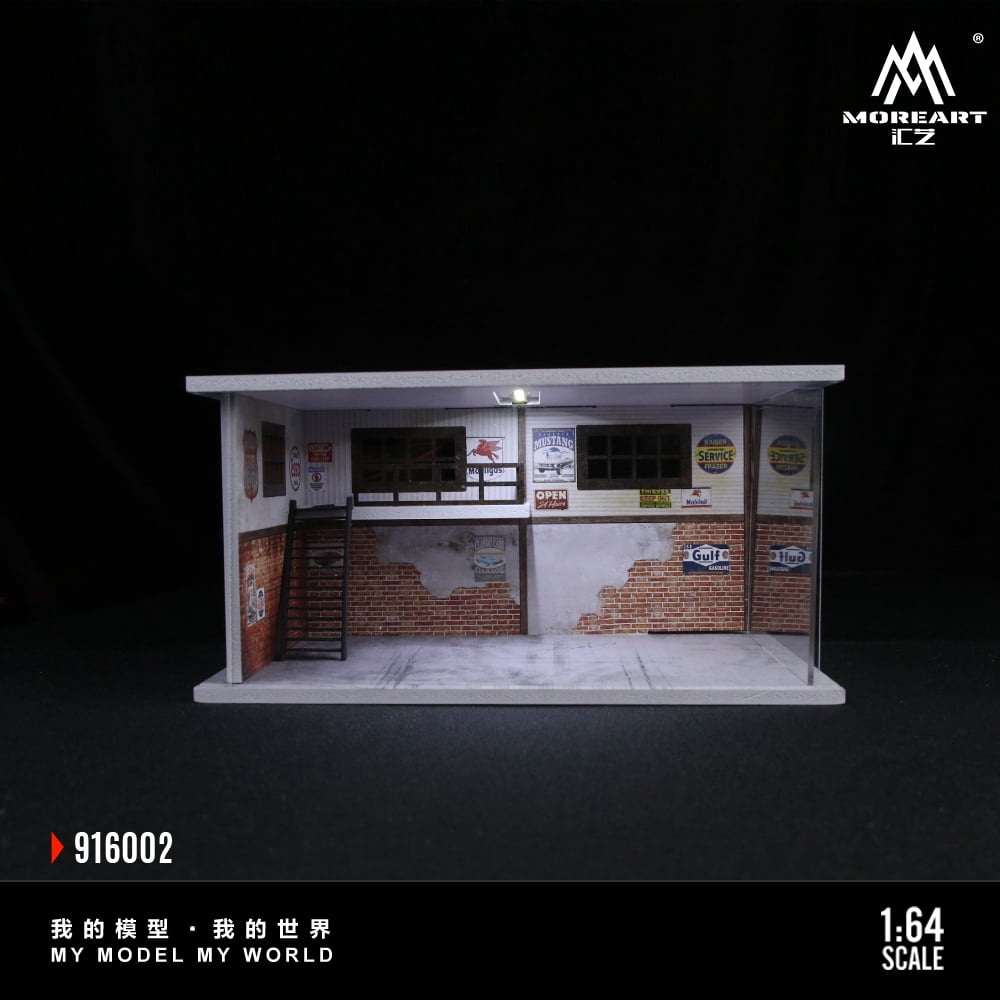 1:64 Scale Diorama Car Garage Model, LED Lighting Shown Scene Display Model, Diecast Car Model Display Case, Parking Lot Showcase, Showroom Scene Building Model Toy Gifts