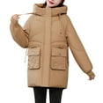 thumbnail image 5 of Women's Puffer Jacket for Winter Plus Size Casual Colored Long-Sleeved Hooded Jacket Hooded Puffer Jacket(Khaki 2XL), 5 of 8