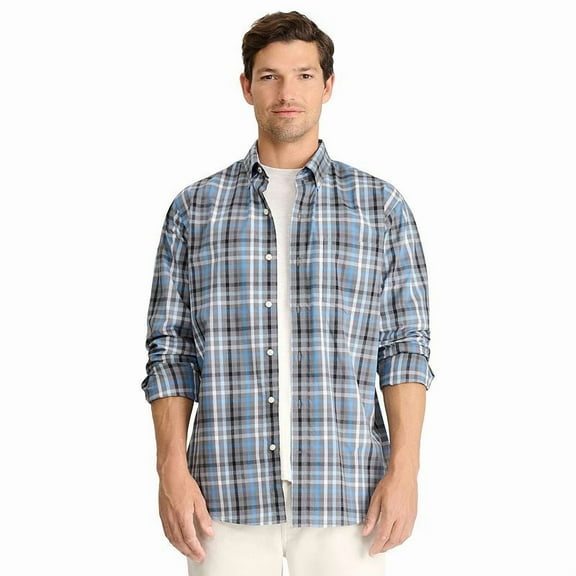 Mens IZOD(R) Plaid Performance Comfort Button Down Shirt, Medium, Quiet Shade