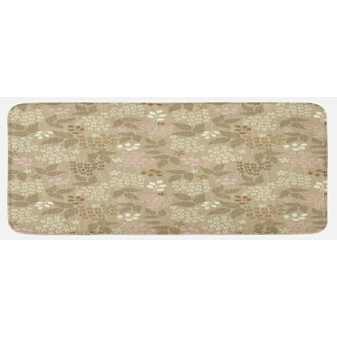 Floral Kitchen Mat, Vintage Leaves Daisy Silhouettes Ornate Environment Elements Romantic Pattern, Plush Decorative Kitchen Mat with Non Slip Backing, 47" X 19", Tan Pink Cream, by Ambesonne