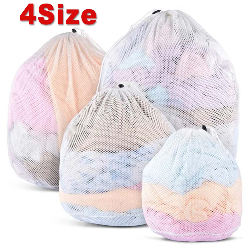Set of 4 Heavy Duty Large ＆ Small Mesh Laundry Bags with Drawstring