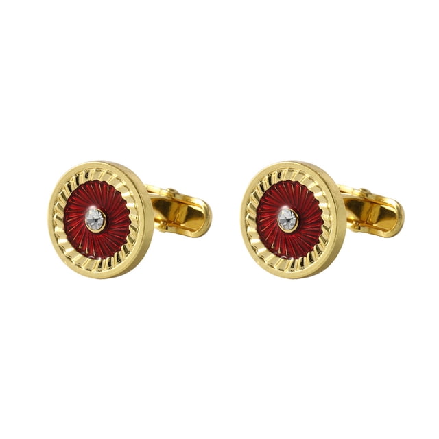 Gemelos elegantes en rojo y dorado con centro de cristal