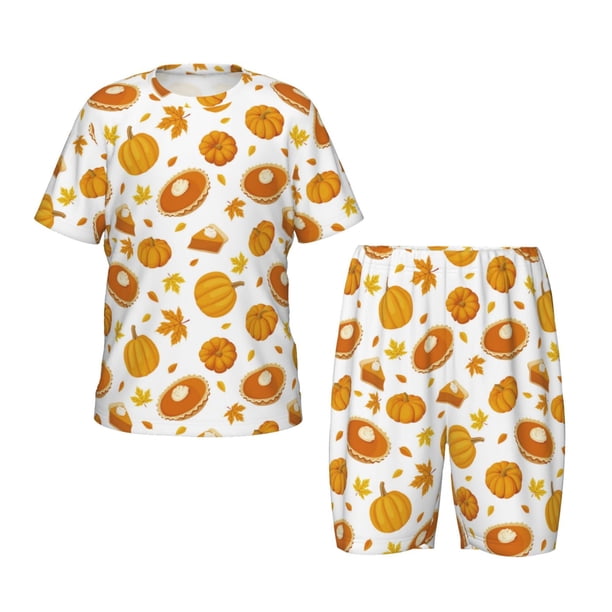 Fotbe Pumpkin Maple Leaves Pijama Estampada de 2 Piezas para Niños – Ropa de Dormir de Manga Corta Cómoda para Niños y Niñas, Camiseta y Shorts de Algodón-X-Large