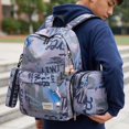 thumbnail image 5 of Purple Camouflage Backpack for School, 3-in-1 Waterproof Student Bag Set with Insulated Lunch Box & Pencil Case, Graffiti Print Bookbag for Kids Boys Girls Teens, Durable Nylon Travel Rucksack, 5 of 5