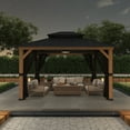 thumbnail image 2 of EAGLE PEAK 13x11 Outdoor Cedar Framed Hardtop Double Roof Gazebo for Garden, Patio, Lawn and Party, Black Mosquito Mesh Netting Included, Black, 2 of 7