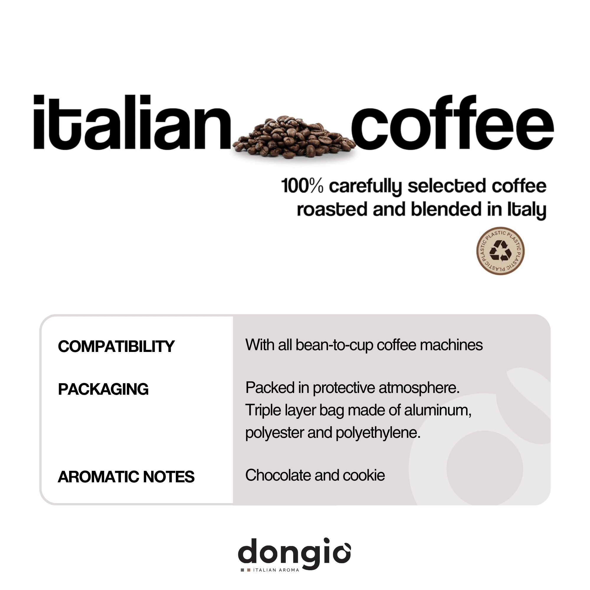 Dongiò Caffè Miscela Napoli – Italian Whole Coffee Beans, Dark Roast, 2.2 lb (1 kg)