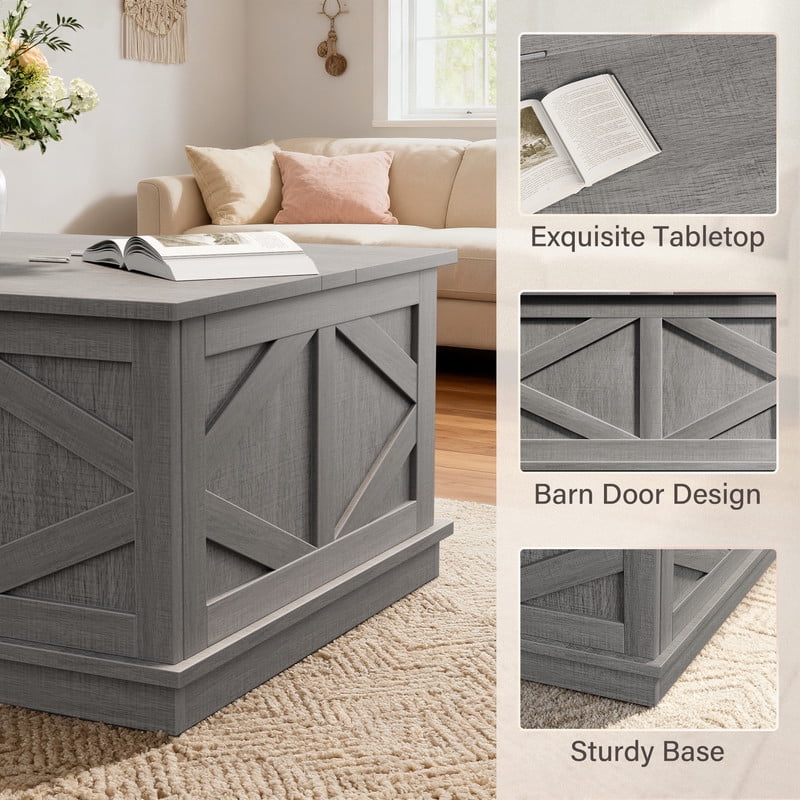 Vineego 31.5 Inch Farmhouse Square Coffee Table with Hinged Lift Top, Hidden Storage Compartment,Gary