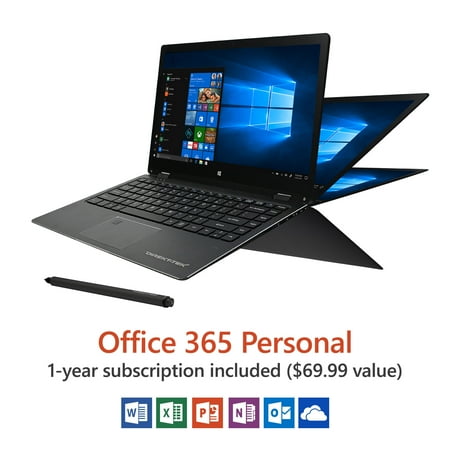 Direkt-Tek 13.3" Convertible Touchscreen Laptop, Windows 10 Home, Office 365 Personal 1-Year Subscription Included ($69.99 Value), Intel Processor, 32 GB storage, Front camera with 8 hour battery
