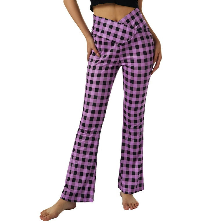 Imcute Women's Yoga Pants Leggings High Waisted Wide Leg Yoga Flare Pants  Tummy Control Workout Running Pants Purple M