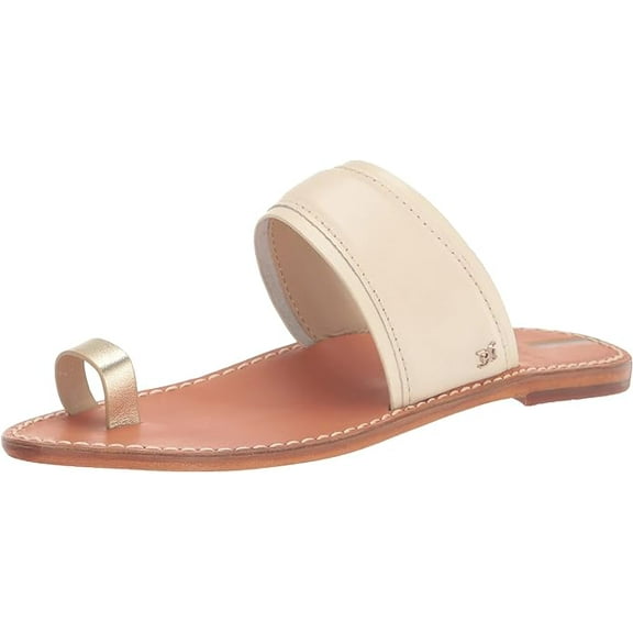 Sam Edelman Margit Modern Ivory/Gold Leaf Toe Ring Slip On Flat Slides Sandals (Modern Ivory/Gold Leaf, 5)