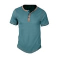 thumbnail image 4 of Hanerdun Men Button-Up T-Shirts Male Casual Tops Crew Neck Blouse Light Blue 2XL, 4 of 5