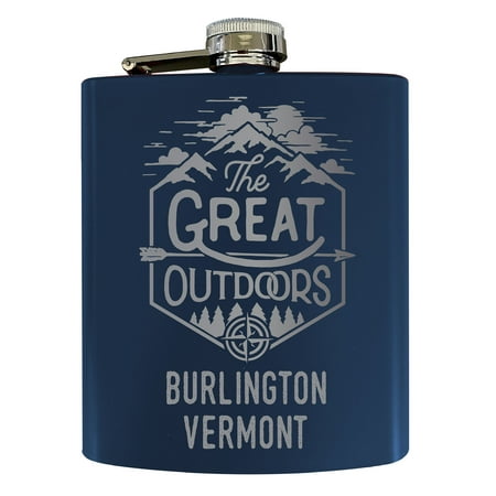 

Burlington Vermont Laser Engraved Explore the Outdoors Souvenir 7 oz Stainless Steel 7 oz Flask Navy