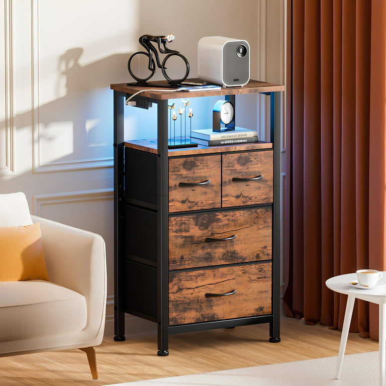 TYDIMOR 4 Drawer Dresser,Small Dresser with Charging Station and LED, Brown, for Bedroom and Living Room TYDIMOR 4 Drawer Dresser,Small Dresser with Charging Station and LED, Brown, for Bedroom and Living Room