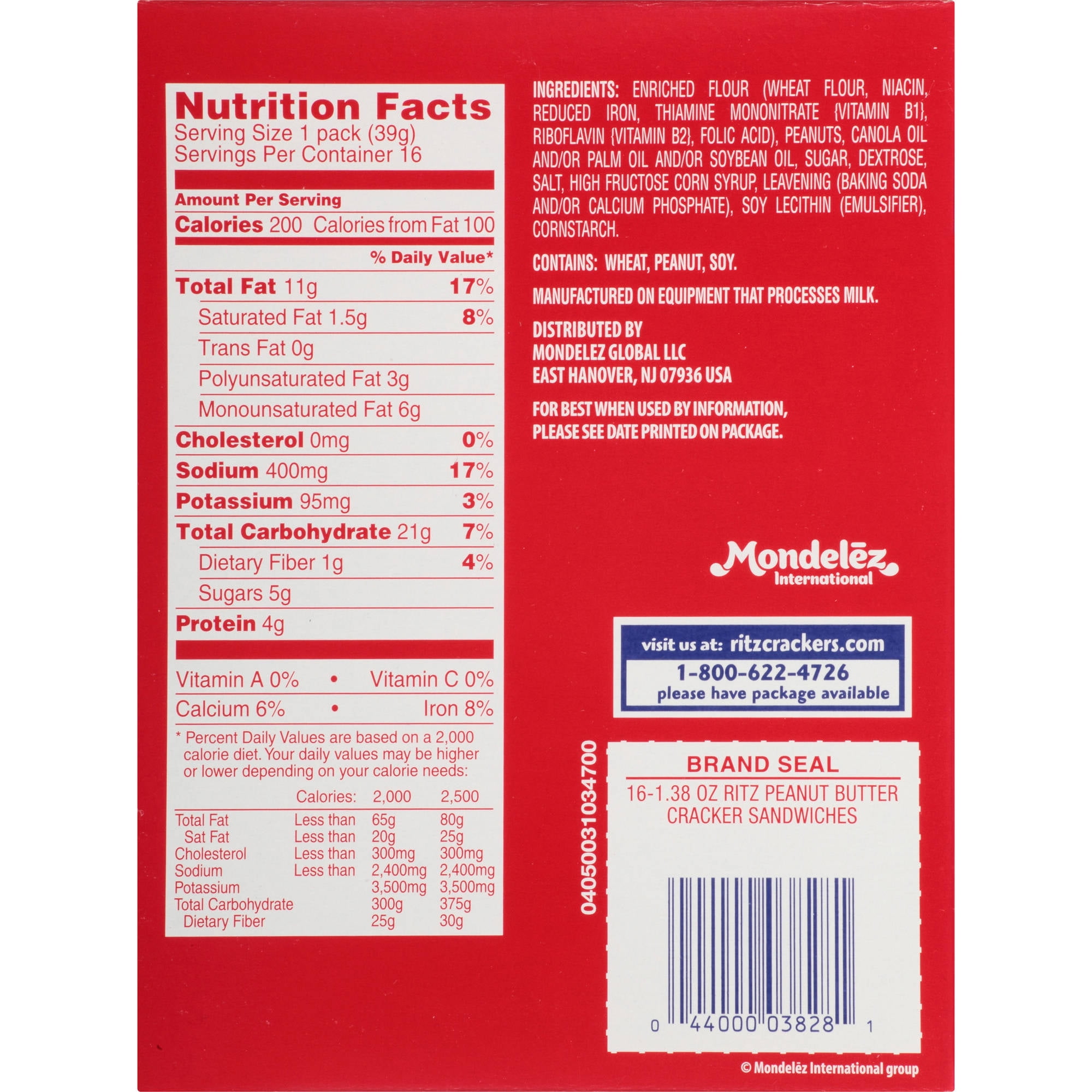 Ritz Crackers Nutrition Chart