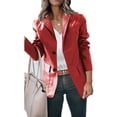 thumbnail image 2 of Chaqueta femenina Ticfox de cuello vuelto un solo pecho Manga larga transpirable moda Rojo S, 2 of 6