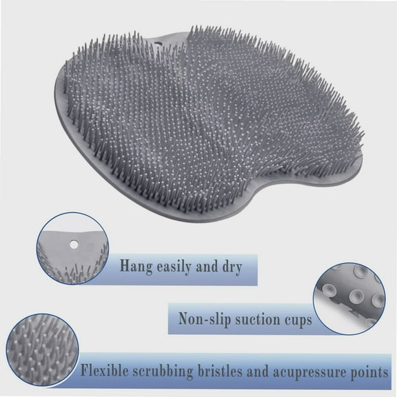 Silicone Shower Foot Scrubber Mat with Wall-Mounted Suction Cups, Bathroom Bathing Accessories natural sponge, Back & Feet Cleaning Pad