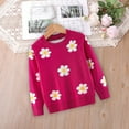 thumbnail image 2 of Virmaxy Kids Girls Cute Winter Sweater Toddler Girls Floral Printed Knit Sweaters Long Sleeve Cotton Jumper Blouse Kids Fashion Chunky Crewneck Pullover Tops Hot Pink 2T, 2 of 7