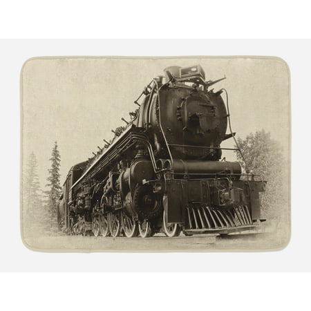 Canadian Pacific Steam Engine - Steam Engine Bath Mat, Antique Northern Express Train Canada Railways Photo Freight Machine Print, Non-Slip Plush Mat Bathroom Kitchen Laundry Room Decor, 29.5 X 17.5 Inches, Black Grey, Ambesonne