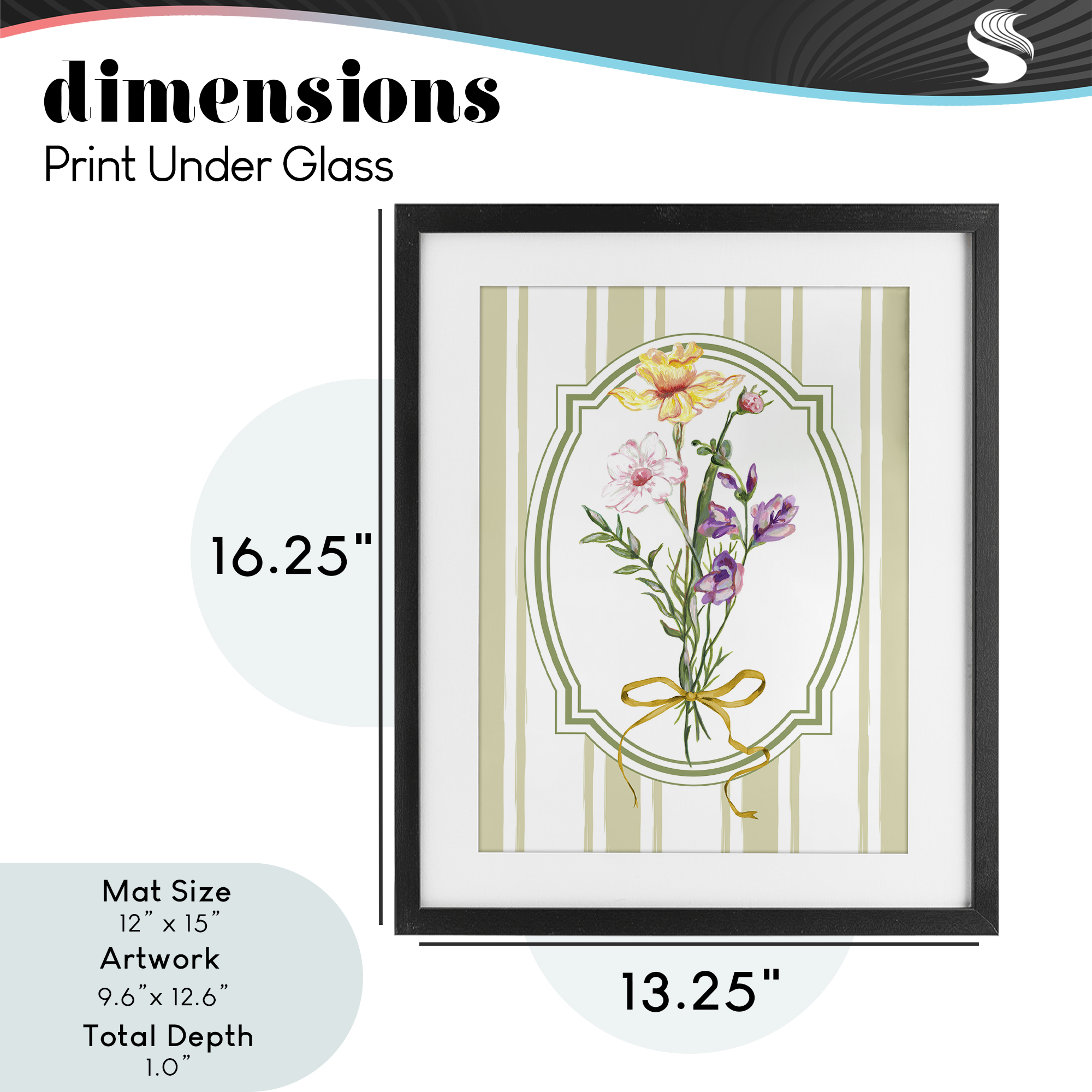 Vintage Wildflowers with Ribbon Black Framed Print Under Glass, design by Adonna Ebrahimi