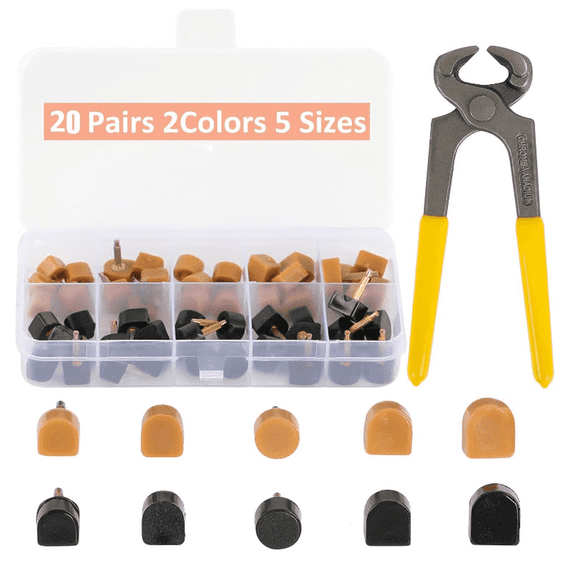 20 Pairs High Heel Replacement Tips Kit with 6" Steel Plier, 5 Sizes TPU Anti-Slip Heel Caps with Storage Box