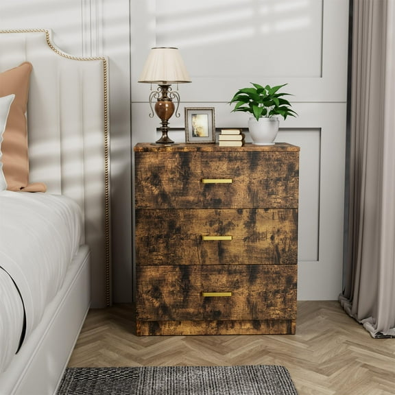 SESSLIFE Nightstand with 3 Drawers, Modern End Side Table, Nightstand Storage Cabinet for Bedroom, Living Room, Brown