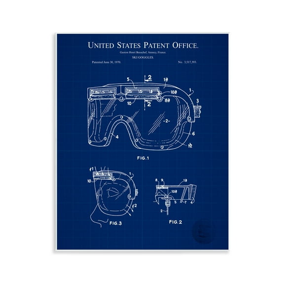 Stupell Industries Ski Goggles Blueprint Sports Painting Unframed Art Print Wall Art, 11 x 14
